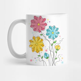 Watercolor pink, yellow blue and green flower  pattern Mug